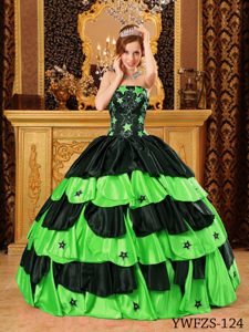 Magnificent Black and Spring Green Beaded Dresses for Quinceaneras