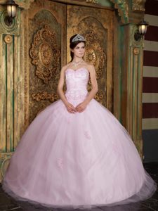 Popular Baby Pink Sweetheart Appliqued Sweet 15 Dress for Spring under 250