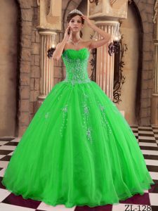 2014 Elegant Sweetheart Ruched and Beaded Organza Quinces Dress in Green