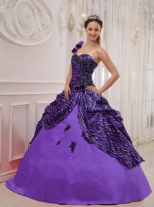 Sweet One Shoulder Long Zebra Quinceanera Dresses with Appliques