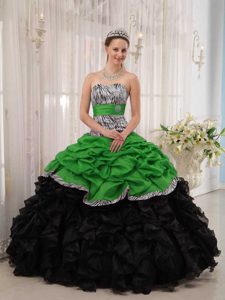 Attractive Sweetheart Green and Black Lace-up Dress for Quince with Ruffles