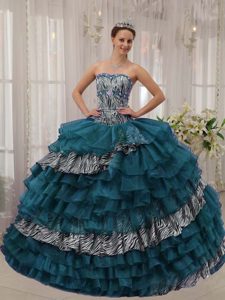 Romantic Turquoise Sweetheart Zebra and Organza Sweet Sixteen Dresses