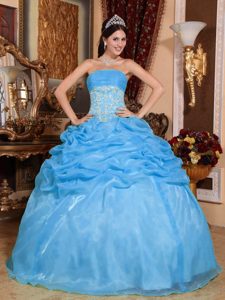 Fabulous Baby Blue Beaded Long Organza Quinces Dresses for Fall