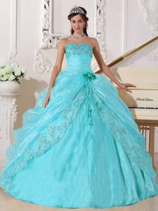 Latest Ball Gown Strapless Organza Embroidery with Beading Quinceanera Gowns