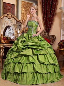 Elegant Olive Green Ball Gown Strapless Quince Dresses to Long in