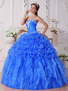 New Style Strapless Organza Quinceaneras Gowns with Embroidery in Baby Blue