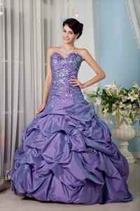 Fabulous Lilac A-line Sweetheart Quinces Gowns in with Colorful Sequins