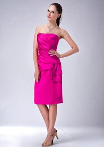 Hot Pink Strapless Knee-length Ruched Prom Cocktail Dress for Cheap