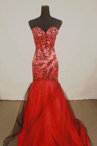 Sexy Mermaid Sweetheart Red Prom Party Dress with Appliques for Custom Made