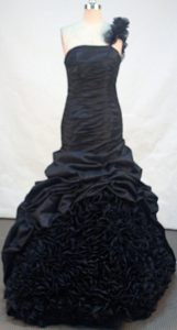 Elegant Mermaid One Shoulder Black Prom Dress with Pick-ups for Cheap