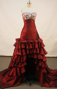 High-low Sweetheart Wine Red Prom Dresses with Appliques and Beading on Sale