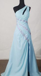 Beautiful Light Blue A-line One-shoulder Beaded Prom Dresses for Custom Made