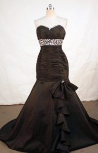 2014 Perfect Mermaid Sweetheart Brown Beaded Prom Dresses with Brush Train