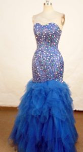 Shinning Exquisite Mermaid Sweetheart Blue Beaded Prom Dresses on Promotion