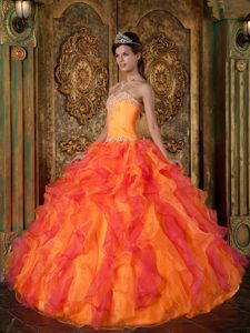 Orange A-line Sweetheart Organza Quinceanera Dress with Ruffles for Less