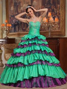 Green Sweetheart and Organza Quinceanera Dresses with Beading