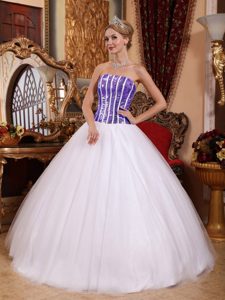 White Ball Gown Strapless Quinceanera Formal Dresses and Sequins