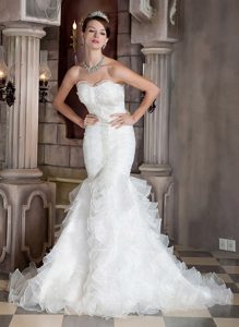 Gorgeous Beaded and Ruffled Mermaid Lace-up Organza Dress for Wedding
