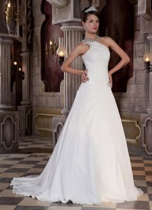 2013 Popular Ruched and Beaded Lace-up Chiffon Summer Dress for Brides