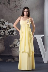 Classical Light Yellow Zipper-up Flower Military Dress with Spaghetti Straps