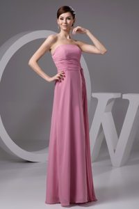 Sweet Strapless Zipper-up Chiffon Rose Pink Long Military Dresses for Party