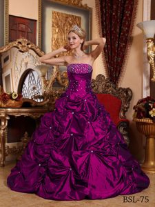 Pretty Strapless Beaded Quinceanera Dress with Pick-ups for Girls