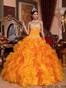 Sweetheart Organza Quinceanera Dress with Appliques and Beading for Cheap