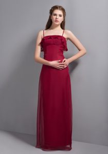 Memorable Wine Red Spaghetti Chiffon Dress for Bridesmaid in Floor-length