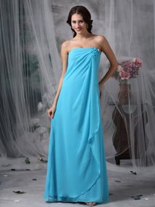 Romantic Zipper-up Chiffon Dresses for Bridesmaid in Baby Blue with Flowers