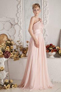 Baby Pink Ruched Flowers Luxurious Bridemaid Dress for Church Wedding