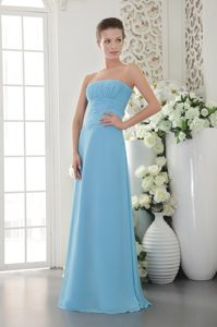 Empire Strapless Long Chiffon Ruched Bridesmaid Dress in Light Blue