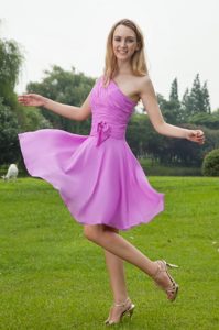 Lavender A-Line One Shoulder Knee-length Chiffon Ruched Bridesmaid Dress