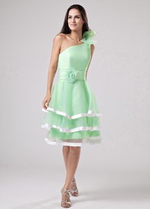 Apple Green Ruffled One Shoulder Classical Prom Court Dresses with Sash
