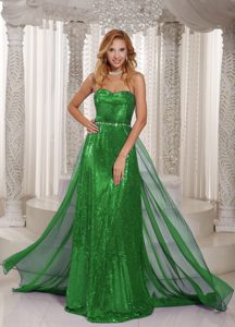 Memorable Green Sweetheart Chiffon Prom Pageant Dresses with Paillettes
