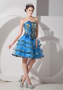 Teal A-line Strapless Prom Dress for Graduation with Ruffles in Organza for Cheap