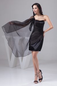 Unique One Shoulder Mini-length Ruched Prom Dresses for Ladies in Black Taffeta