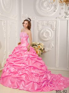 Delish Ball Gown Strapless Court Train Quinceanera Gown Dresses in Hot Pink