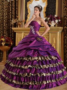 New Style One Shoulder Sweet 15 Dresses in Purple with Ruffle and Appliques
