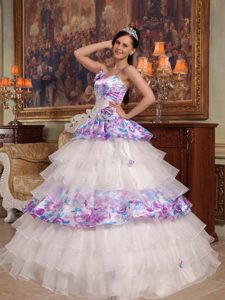 Multi-color Spaghetti Straps Quinceanera Gown Dress with Ruffles and Pattern