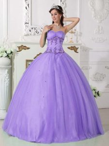 Purple Strapless Ball Gown Organza Quinceanera Dress with Appliques on Sale