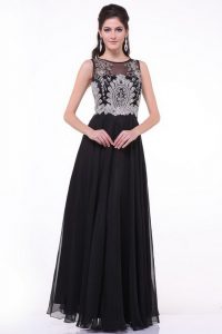 Vintage Chiffon Scoop Sleeveless Zipper Beading and Appliques and Ruching Homecoming Dress in Black