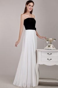 Black and White Empire Strapless Long Bridesmaid Dresses