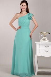 Turquoise Long Chiffon Dresses for Bridesmaid with One Shoulder