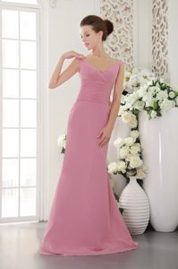 Modest V-neck Rose Pink Junior Bridesmaid Dress with Brush Train