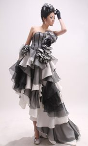 High-low Exquisite Grey Little Girls Formal Dresses with Flowers under 200