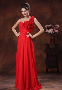 Magnificent Flowers Chiffon Red Long Girl Pageant Dress for Middle School