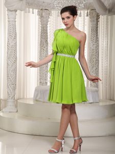 Yellow Green Empire Ruched One Shoulder Mini Prom Party Dresses