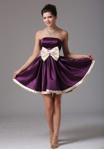 Beautiful Dark Purple Strapless Prom Party Dress with Sash to Mini-length