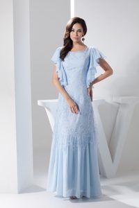 Ruffled Scoop Evening Party Dresses with Short Sleeves to Ankle-length