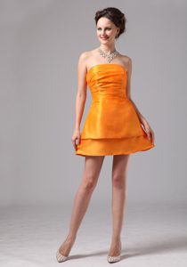 Simple Ruched Orange Strapless Mini-length Maid of Honor Dresses